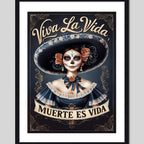 Cuadro Calavera Mexicana Catrina Frase Viva La Vida Tattoo Marco Negro