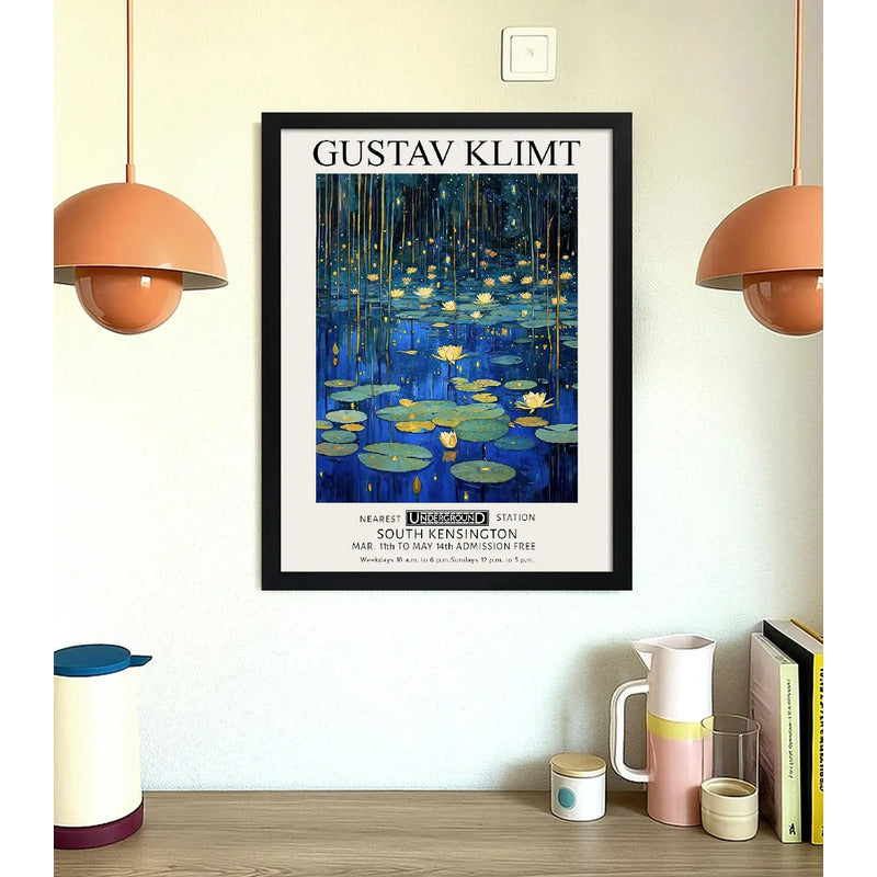 Cuadro Dormitorio Living Nenúfares Nocturnos Gustav Klimt Marco Negro