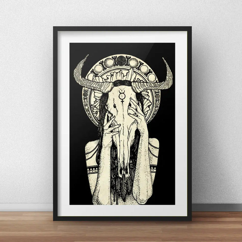 Cuadro Wicca Místico Esotérico Magia Decoracion Con Paspartú Marco Negro