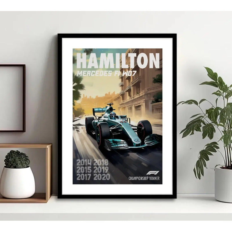 Cuadro Lewis Hamilton Mercedes F1 Formula 1 Auto Carrera Marco Negro