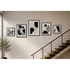 Set 5 Cuadros Living Escalera Pasillo Abstracto Blanco Negro Marco Negro