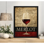 Cuadro Vino Merlot Paris Retro Arte Chef Cocina Decoracion Marco Negro
