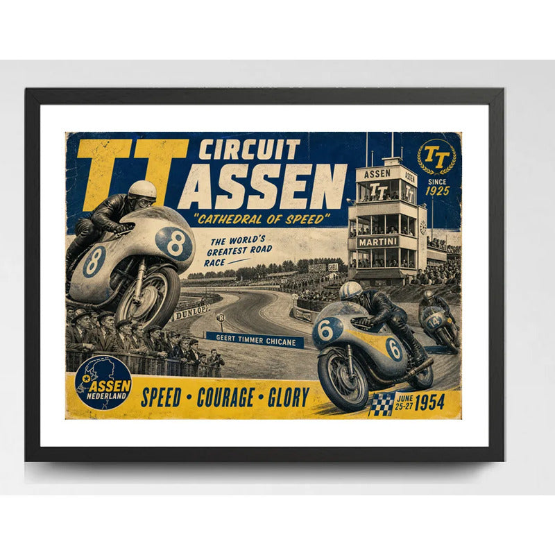 Cuadro Assen Moto Gp Circuito Carrera Pista Autodromo Retro Marco Negro