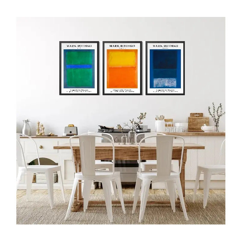 Set 3 Cuadros Living Dormitorio Mark Rothko Arte Abstracto Marco Negro