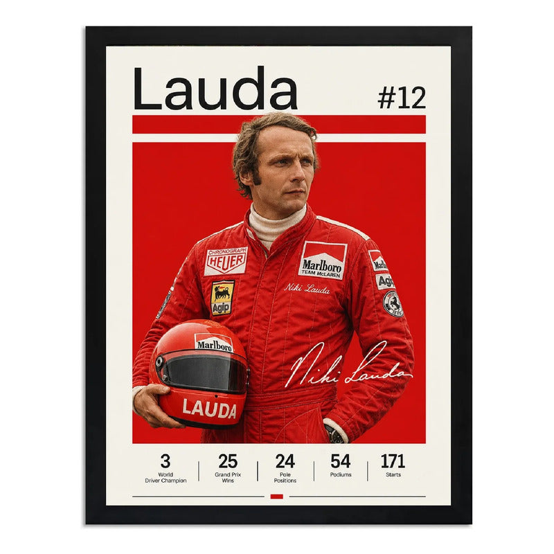 Cuadro Niki Lauda Piloto Formula 1 Logros Signature Auto Marco Negro