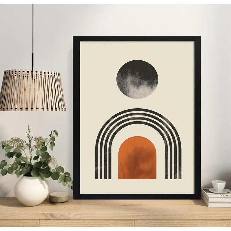 Cuadro Dormitorio Living Boho Luna Abstracto Geometrico Arte Marco Negro