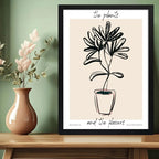 Cuadro Dormitorio Living Planta Dibujo Lineal Tonos Beige Marco Negro