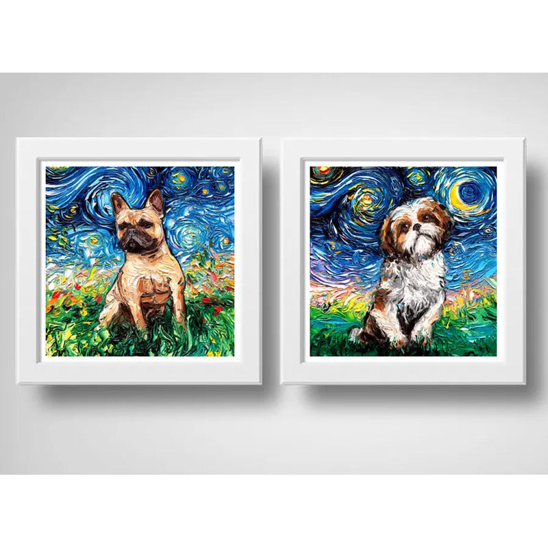 Set 2 Cuadros Perro Van Gogh Bulldog Shih Tzu Mascota Decor