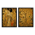 Set 2 Cuadros Gustav Klimt Arte Adele Y El Árbol De La Vida Marco Negro