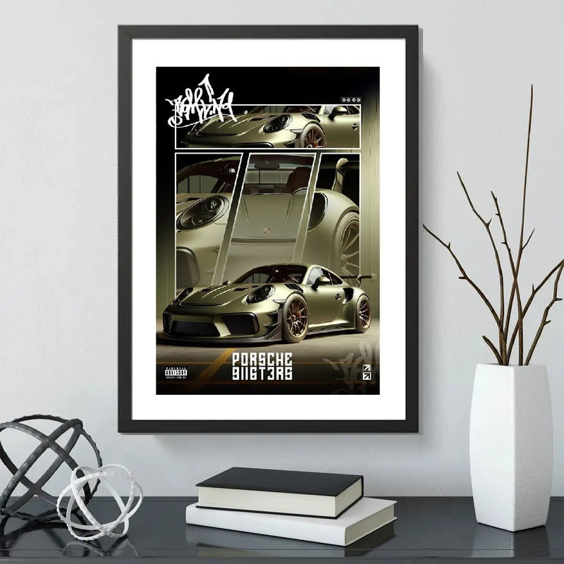 Cuadro 911 Gt3 Rs Auto Modelo Coche Deportivo Art Decoracion Marco Negro
