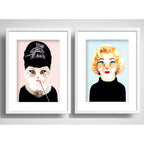 Set 2 Cuadros Gatas Marilyn Monroe Audrey Hepburn Paspartu