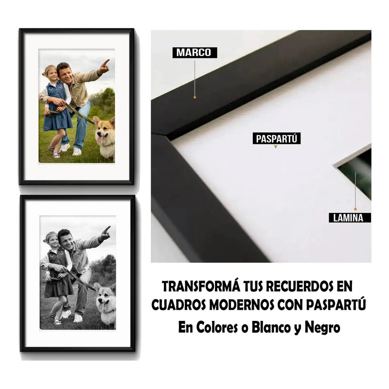 Cuadro Personalizado Foto Familia Pareja Amigos Con Paspartu Colores Marco Negro
