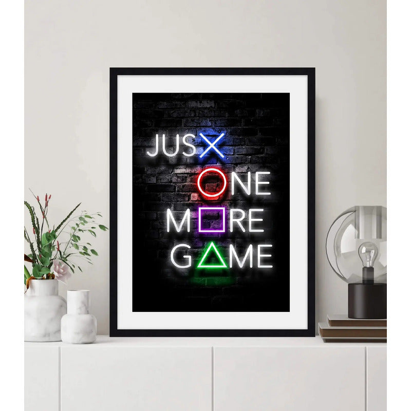 Cuadro Game Room Frases Gamer Videojuego Geek Art Decoracion Just One More Game Marco Negro
