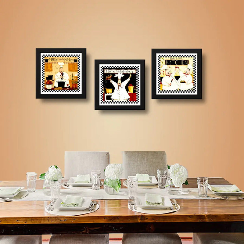 Set 3 Cuadros Chef Cocina Gourmet Kitchen Retro Decoracion