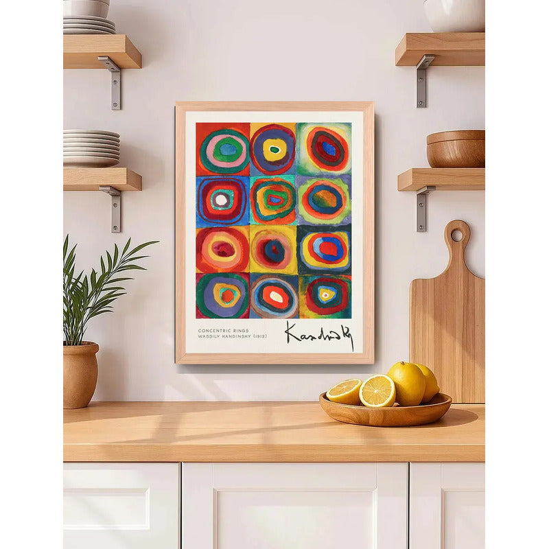Cuadro Living Kandinsky Anillos Arte Abstracto Marco Oak Marco Marrón Claro