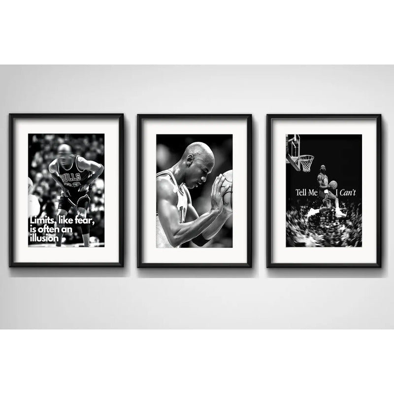 Set 3 Cuadros Michael Jordan Basket Frases 53x43cm Paspartu Marco Negro