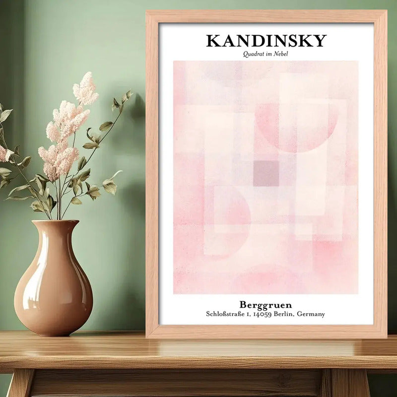 Cuadro Dormitorio Living Kandinsky Cuadrado Niebla Rosa Oak Marco Marrón Claro