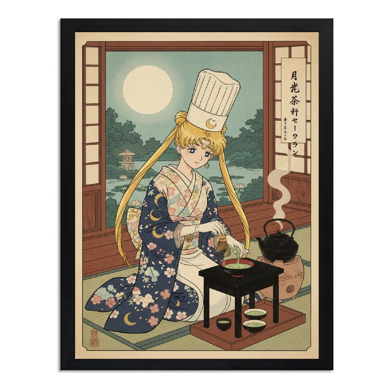 Cuadro Sailor Moon De Kimono Mate Cocina Anime Arte Japonés Marco Negro