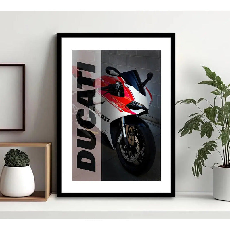 Cuadro Moto Ducati Motocicleta Arte Modelo Marca Decoracion Ducati Blanca Y Roja Marco Negro