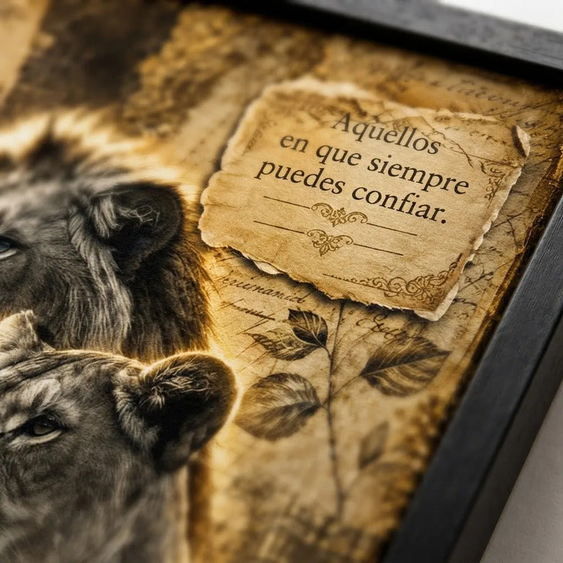 Cuadro Familia De Leones Frases Motivacional Significado Br1 Marco Negro