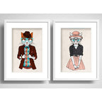 Set 2 Cuadros Pareja Gatos Hipster Pet Mascota Arte Paspartu