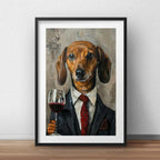 Cuadro Perro Dachshund Salchicha Tomando Vino 1 Con Paspartú