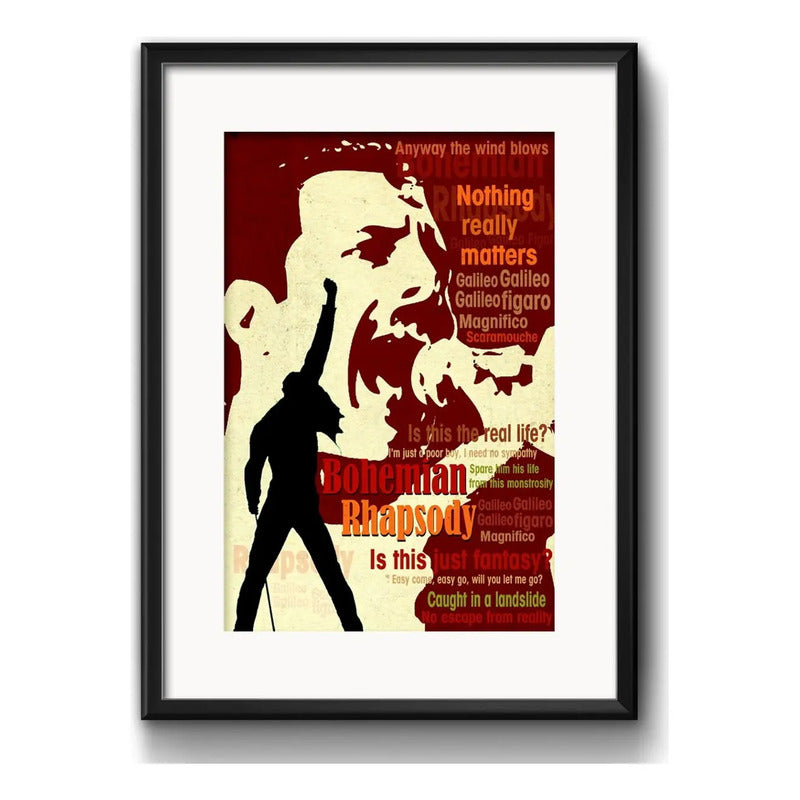 Cuadro Queen Letra Bohemian Rhapsody Decoracion Con Paspartú Marco Negro