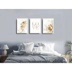 Set 3 Cuadros Hojas Doradas Love Botanica Tonos Suaves Marco Blanco