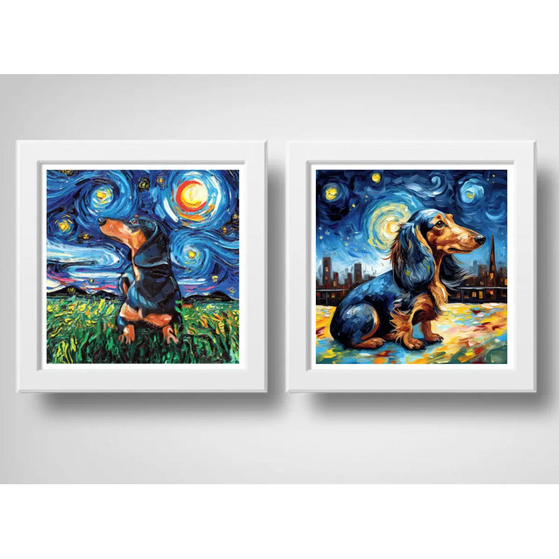 Set 2 Cuadros Perro Van Gogh Dachshund Pet Arte Decoracion