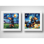 Set 2 Cuadros Perro Van Gogh Dachshund Pet Arte Decoracion