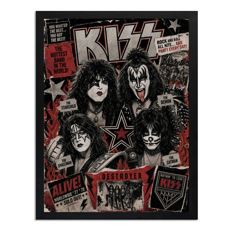 Cuadro Kiss Banda Miembros Icónicos Rock Arte Vintage Marco Negro