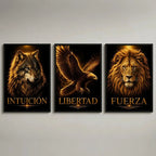 Set 3 Cuadros Motivacional Lobo León Águila Brs4 Oficina Marco Negro