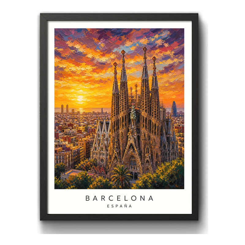 Cuadro Barcelona Espana Paisajes Ciudad Arte Colores Retro Basilica De La Sagrada Familia De Barcelona Negro