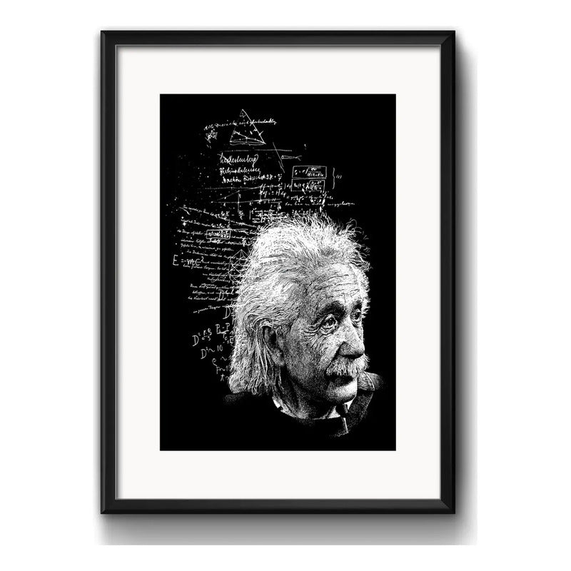 Cuadro Einstein En Blanco Y Negro Decoracion Con Paspartú Marco Negro