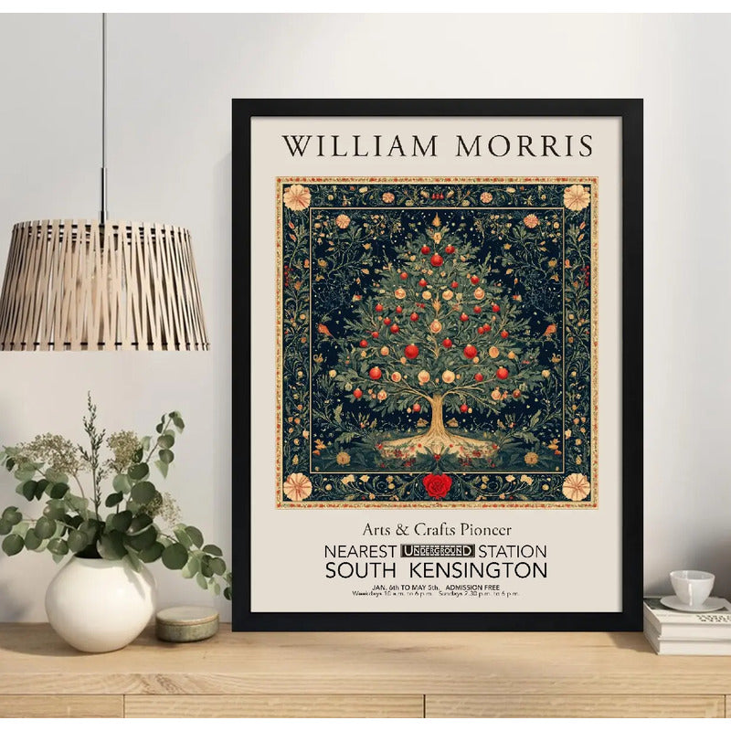 Cuadro Decoracion Arbol Navidad William Morris Navidena 2 Marco Negro
