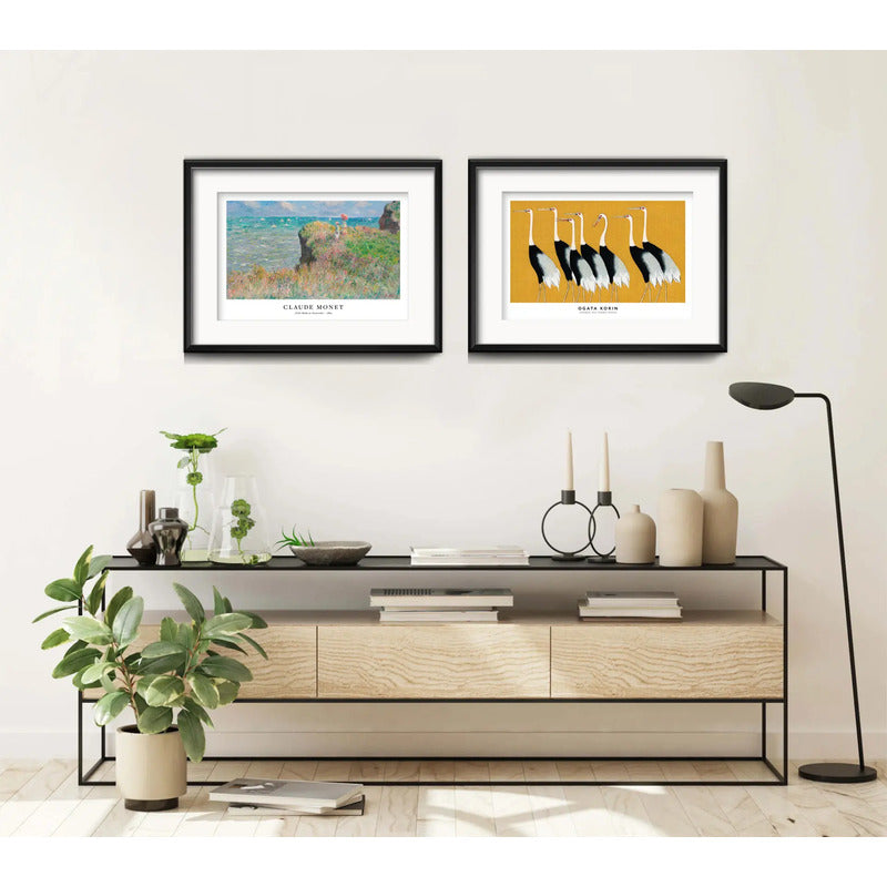 Set 2 Cuadros Living Monet Ogata Korin 53x43cm Con Paspartu Marco Negro