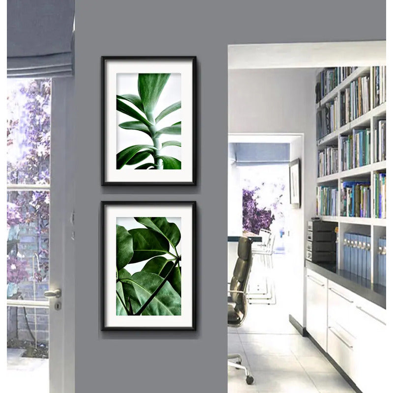 Set 2 Cuadros Hojas Plantas Verdes Decoracion Con Paspartu