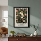 Cuadro Gato Flores William Morris Gatito Arte Exposición Marco Negro