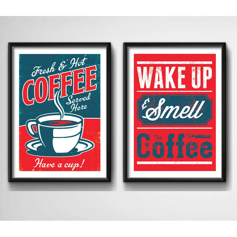 Set 2 Cuadros Café Retro Pop Art Frases Cocina Cafeteria