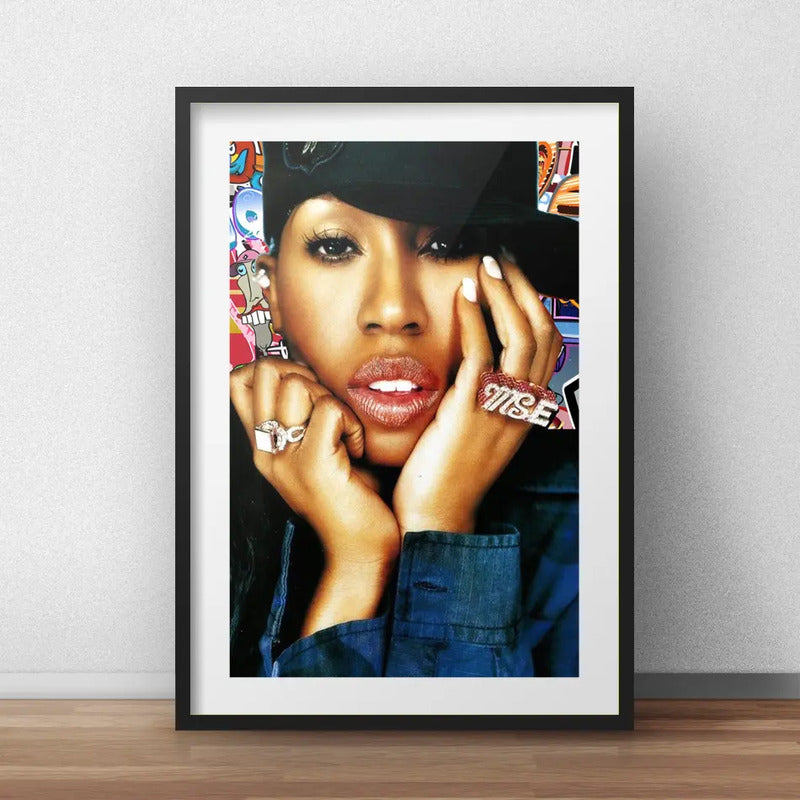 Cuadro Missy Elliott Hip Hop Rap Black Music Con Paspartú Marco Negro