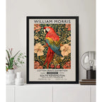 Cuadro Loro Y Flores William Morris Botanico Aves Floral B1 Marco Negro