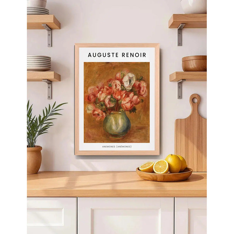 Cuadro Dormitorio Living Auguste Renoir Anémonas Flores Oak Marco Marrón Claro