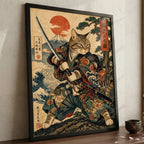 Cuadro Gato Samurai Ninja Japonés Arte Marcial Decoracion Marco Negro