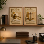 Set 2 Cuadros Temática Jurídica Abogado Justicia Efecto 3d Marco Marrón Claro
