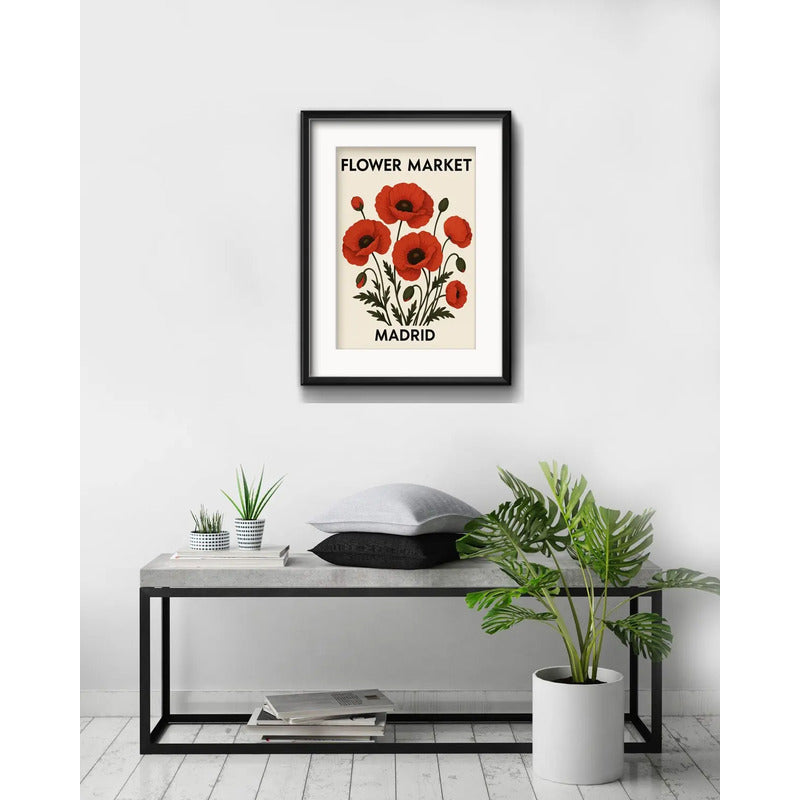 Cuadro Flower Market Madri Flores 53x43cm Con Paspartú Marco Negro