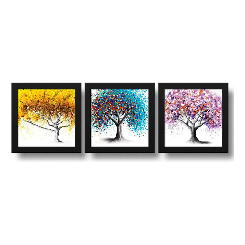 Set 3 Cuadros Árboles Coloridos Botanico Arte Decoracion