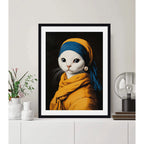 Cuadro Gato La Joven De La Perla Mascota Arte Decoracion Marco Negro