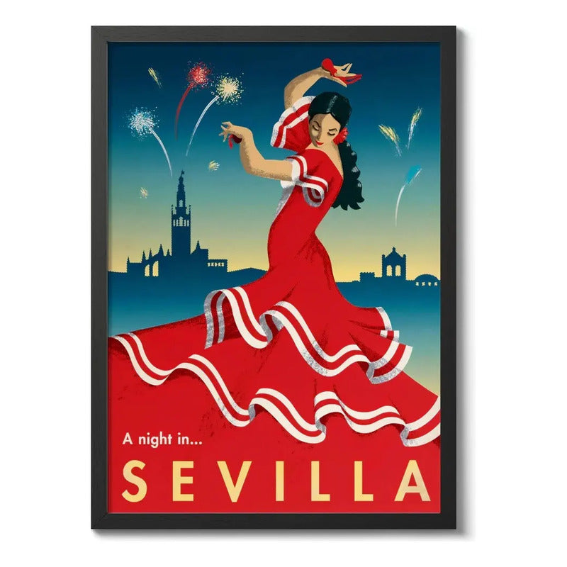 Cuadro Ciudades Vintage Retro Espana Francia Brasil China Sevilla Espana Vintage 1 Marco Negro