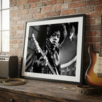 Cuadro Jimi Hendrix Blanco Y Negro Psicodélico Rock Guitarra Marco Negro