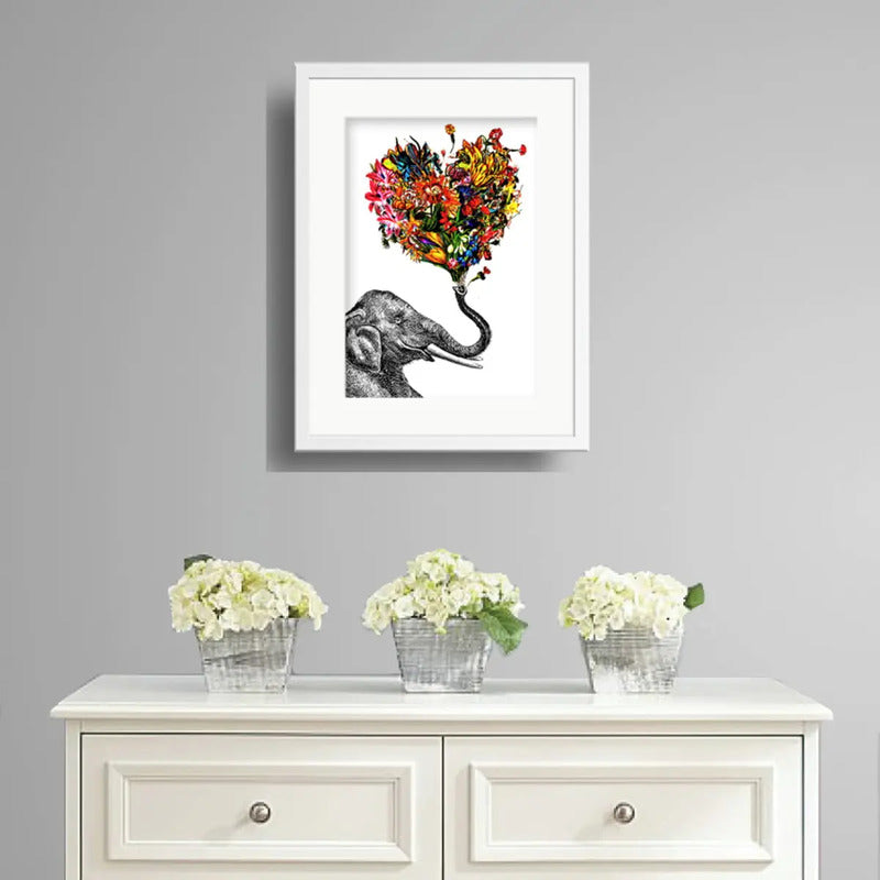 Cuadro Elefante Flores Del Amor Decoracion Con Paspartú